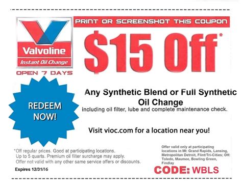 Valvoline Oil Change Coupon Gallery 4