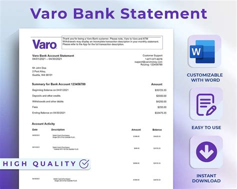 Varo Bank Statement Template Customer Support