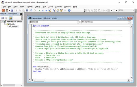 VBA Code for PowerPoint Example 1