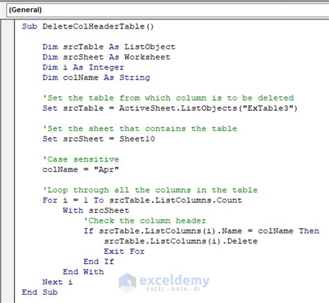 VBA Delete Column Example 10