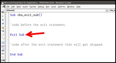 VBA Exit Sub Specific Line