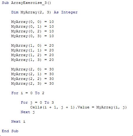 VBA For Loop Arrays Multi-Dimensional