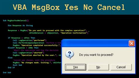 VBA MsgBox Yes/No Dialog Box