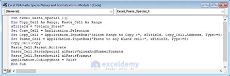 VBA Paste Special Values Excel