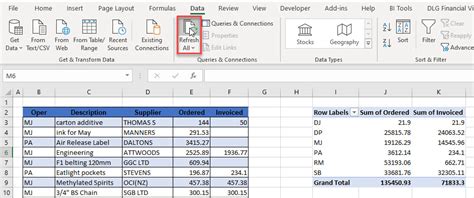 Refreshing pivot tables using a button in VBA