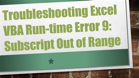 VBA Range Troubleshooting