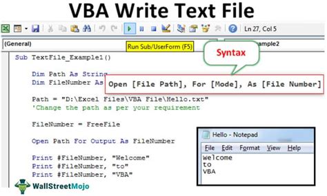 VBA Write to Text File Example 1