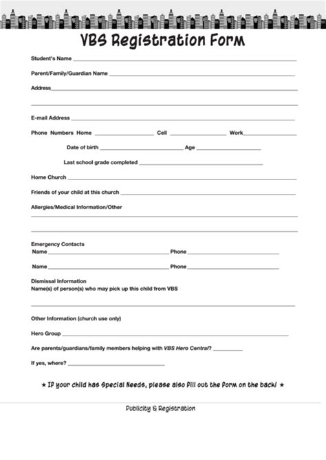 VBS Registration Form Template 2