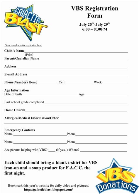 VBS Registration Form Template 3