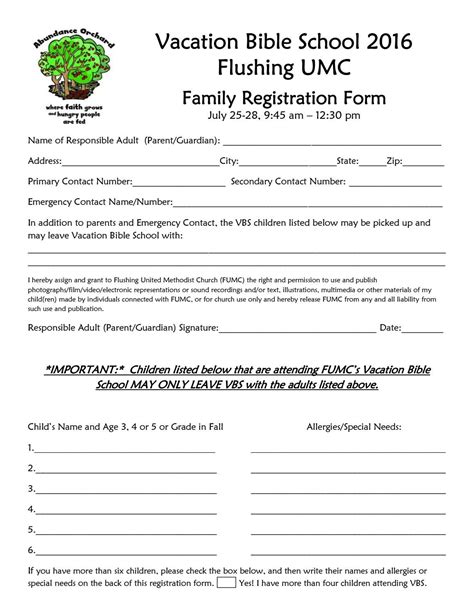 VBS Registration Form Template 4