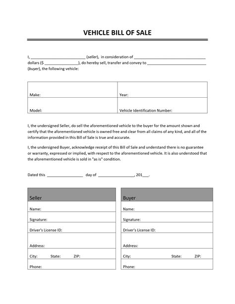 Vehicle Bill of Sale Template