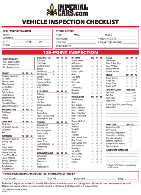 Vehicle Inspection Checklist Excel Template 5