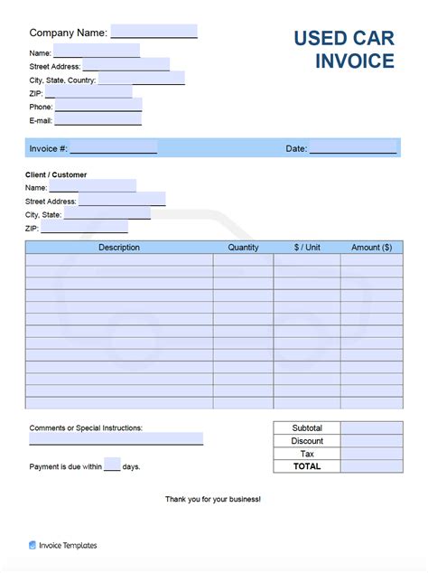 Vehicle Invoice Template