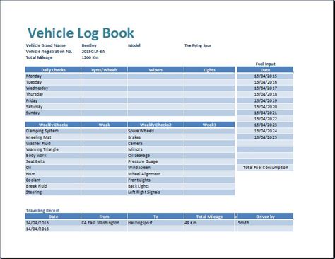 Vehicle log book template 3