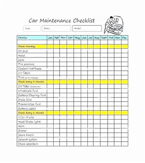 Vehicle Maintenance Checklist Template Excel Layout