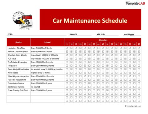 Vehicle Maintenance Schedule Template in Excel