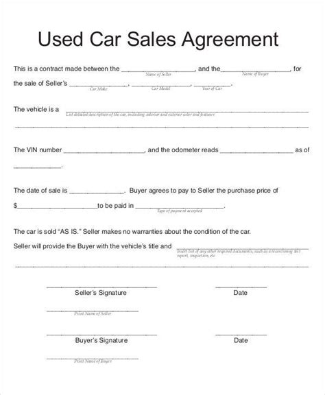 Vehicle sale contract template