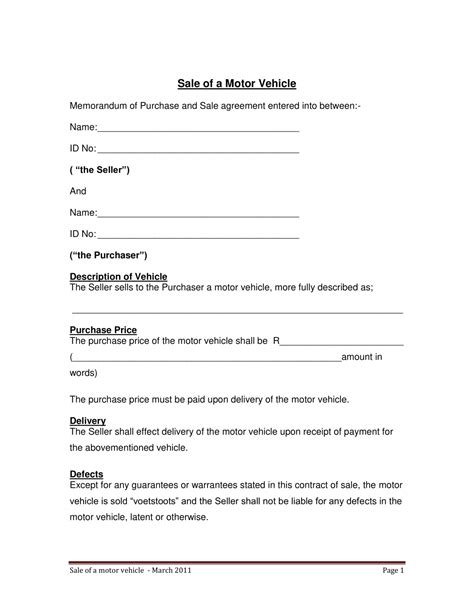 Vehicle Sales Agreement Template PDF