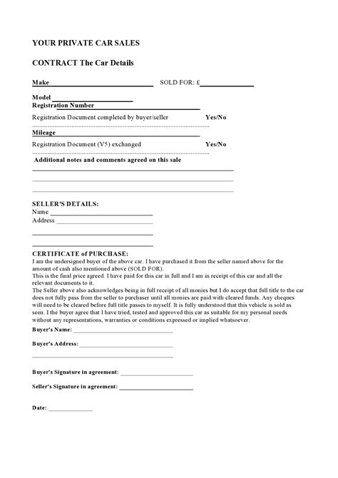 Vehicle Sales Agreement Template Word