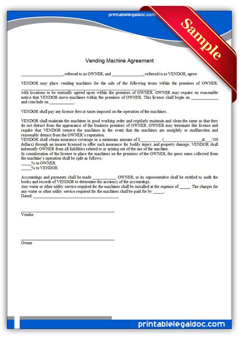 Vending Machine Agreement Template Free