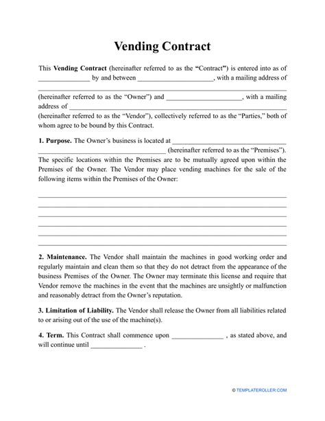 Vending Machine Contract Template PDF