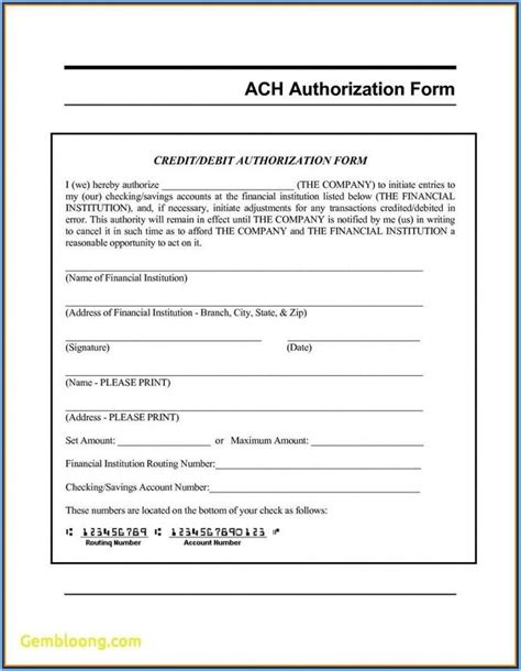 Vendor ACH/Direct Deposit Authorization Form Template Free