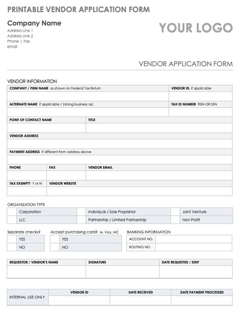 Vendor Application Form Template Requirements