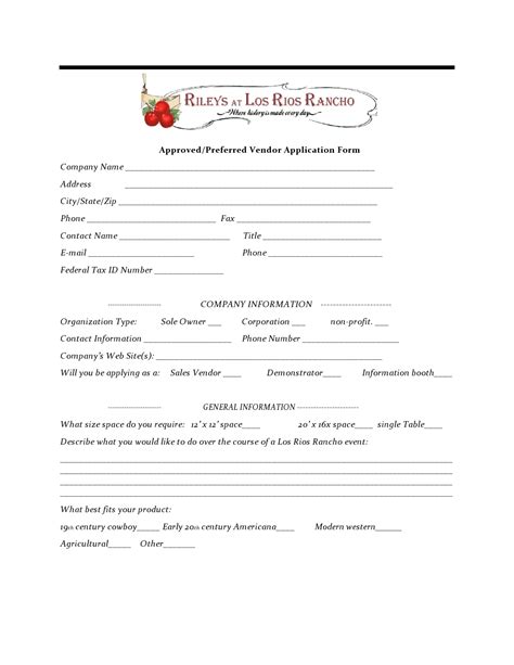 Vendor Application Form Template