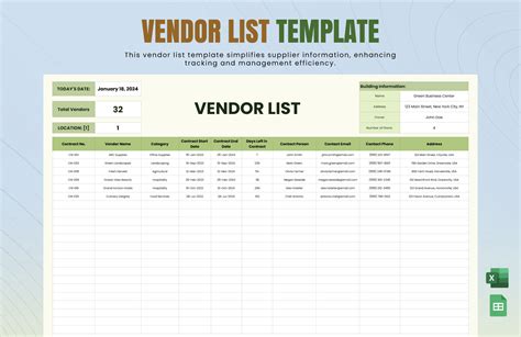 Vendor List Template Excel