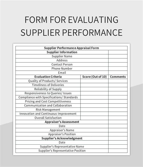 Vendor Performance Evaluation Template