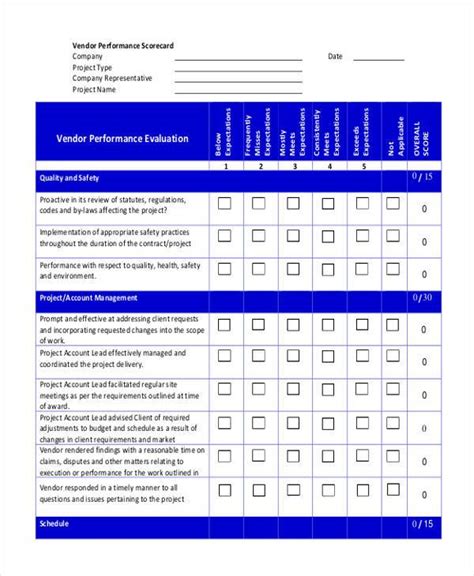 Vendor Performance Evaluation Template