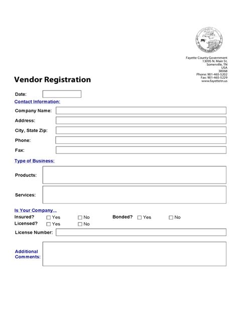 Vendor Registration Form Template Excel