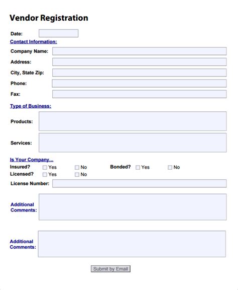 Vendor Registration Form Template Sample