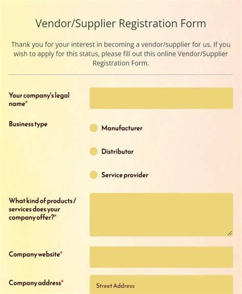 Vendor Registration Templates