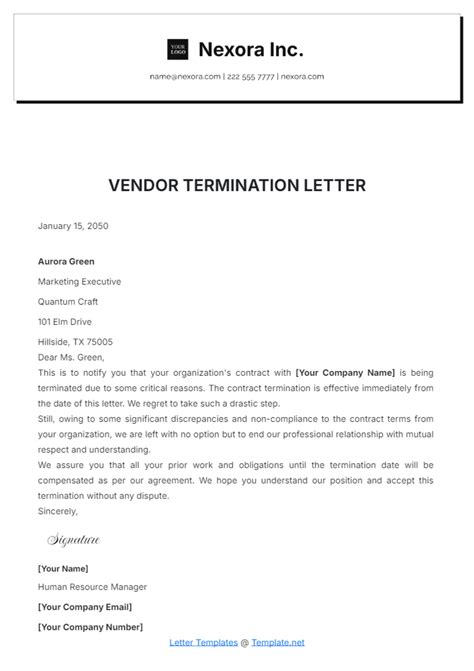 Vendor Termination Letter Template