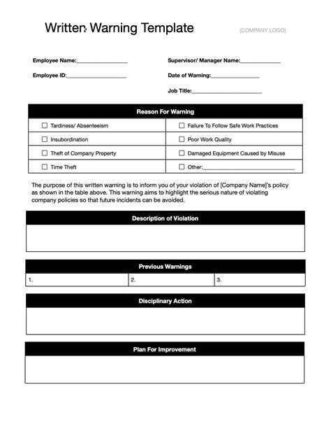 Verbal Warning Template Download