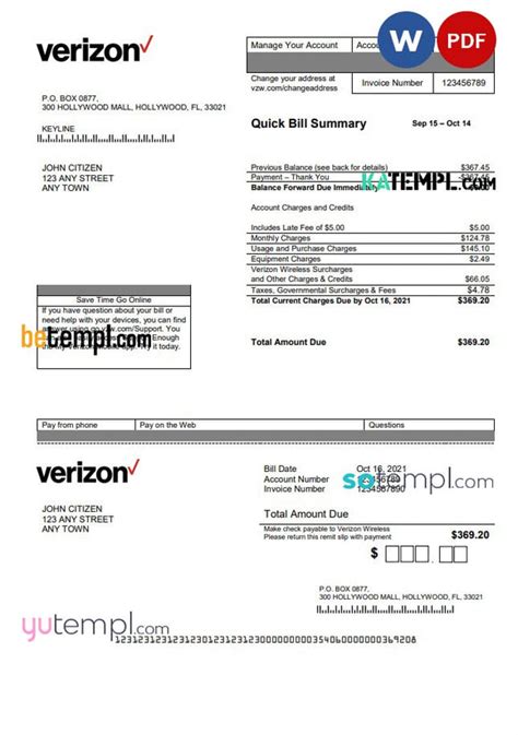 Verizon Bill Template Example