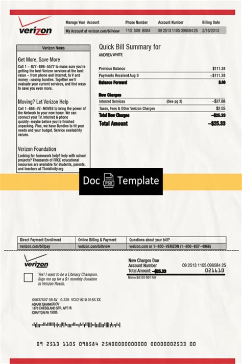 Verizon Bill Template Safety