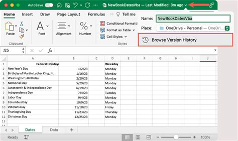 Version History in Excel