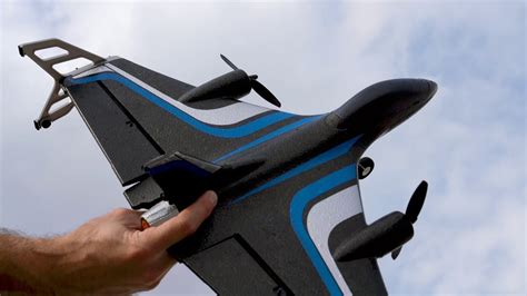 A vertical takeoff RC plane in flight