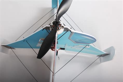 A vertical takeoff RC plane in flight