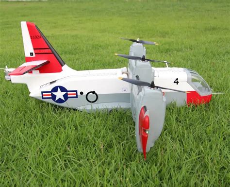 A vertical takeoff RC plane in a park