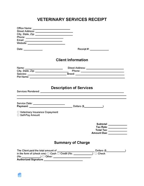 Vet bill organizer template