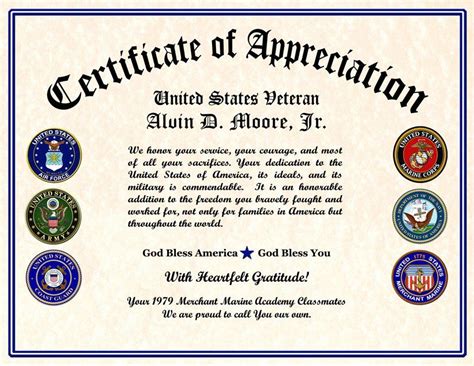 Veteran Appreciation Certificates