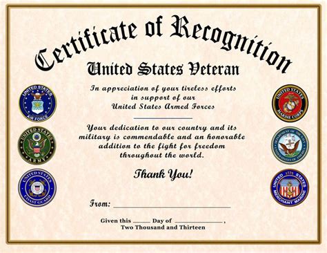 Veteran Certificate of Appreciation