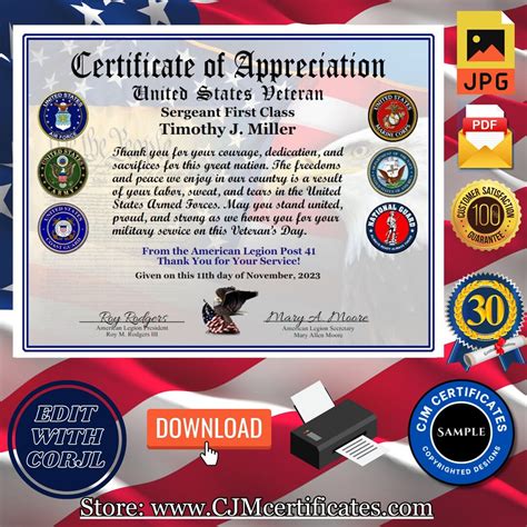 Veterans Day Appreciation Certificate