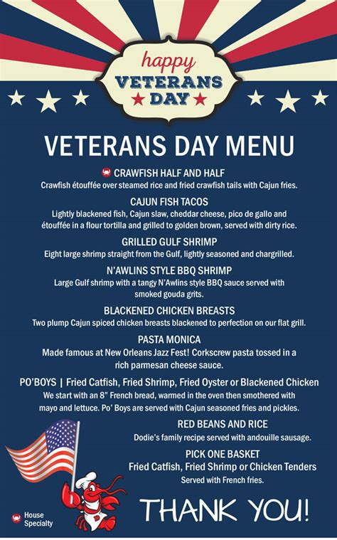 Veterans Day Menu at Texas Roadhouse