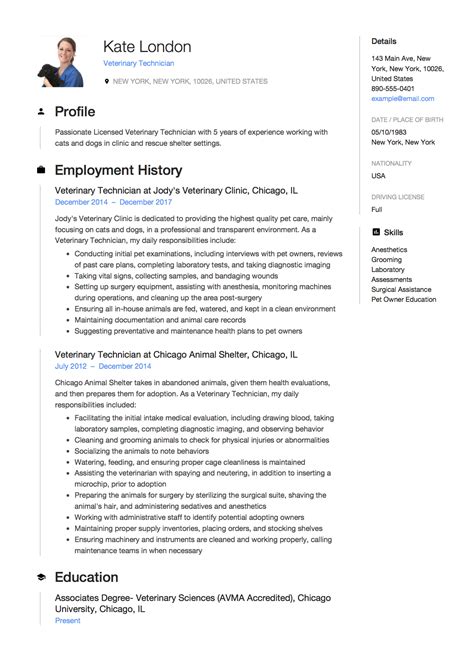 Veterinary Technician Resume Examples