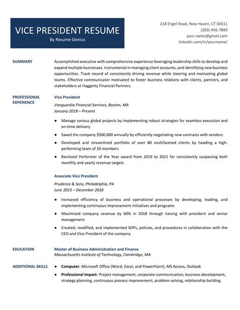 Vice President Resume Template