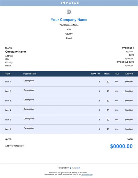 Basic Video Editing Invoice Template